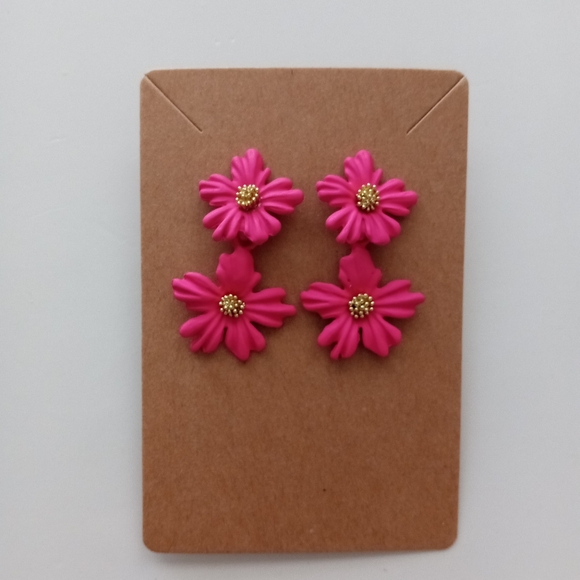 Fashion Jewelry Double Flower Dangle Earrings - Picture 3 of 5